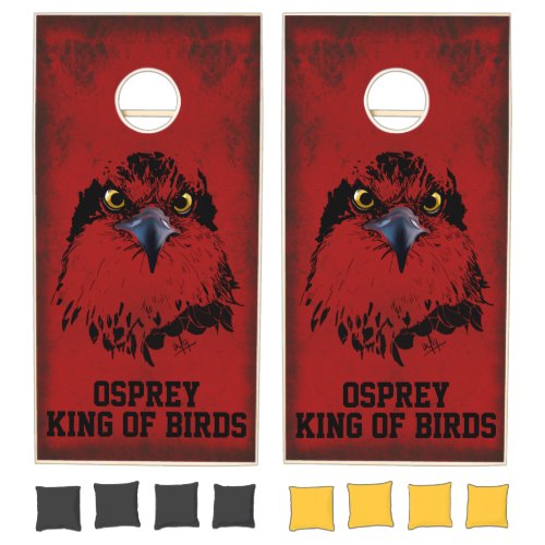 Grunge Red Black Osprey King of Birds Cornhole Set