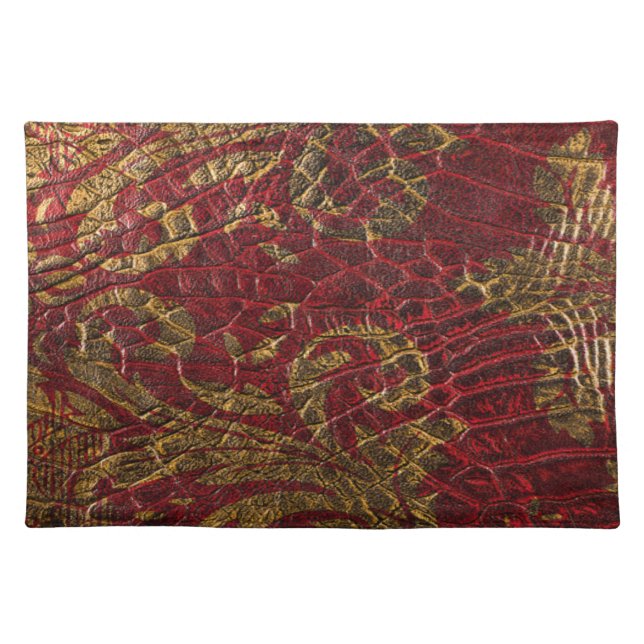 Grunge Red Gold Leather Texture Placemat (Front)