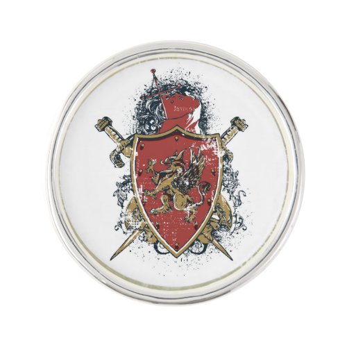 Grunge Red Knights Heraldic Shield Lapel Pin