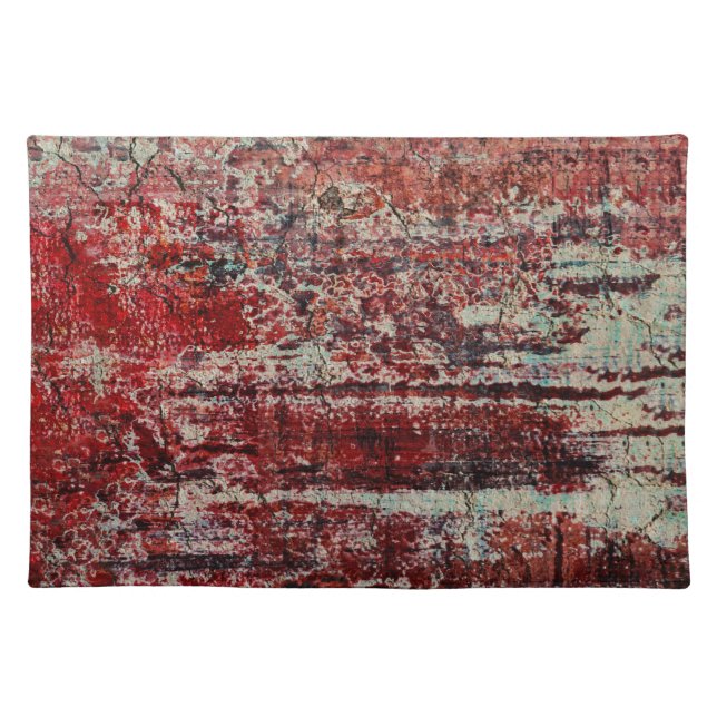 Grunge Red Light Green Distressed Abstract Cloth Placemat (Front)