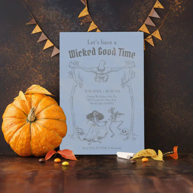 Grunge Retro Black Halloween Party Invitation | Zazzle