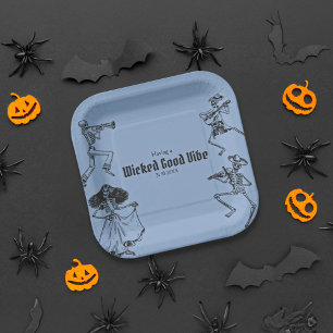 Grunge Retro Black Halloween Party Paper Plates