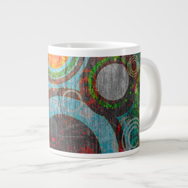 Grunge Retro Circles Large Coffee Mug (Front Right)