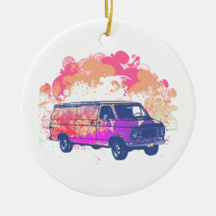 grunge retro hippie van ceramic ornament
