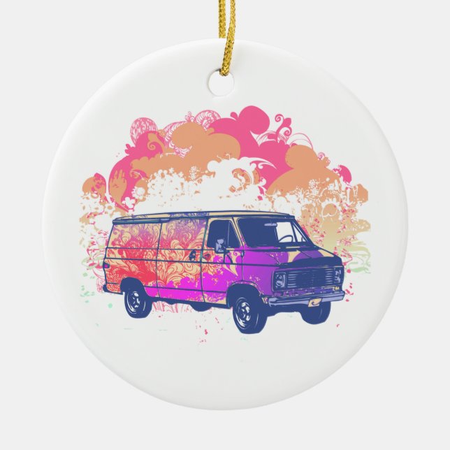 grunge retro hippie van ceramic ornament (Front)