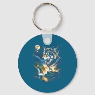 Grunge Retro Howling Wolf Vintage Illustration Keychain