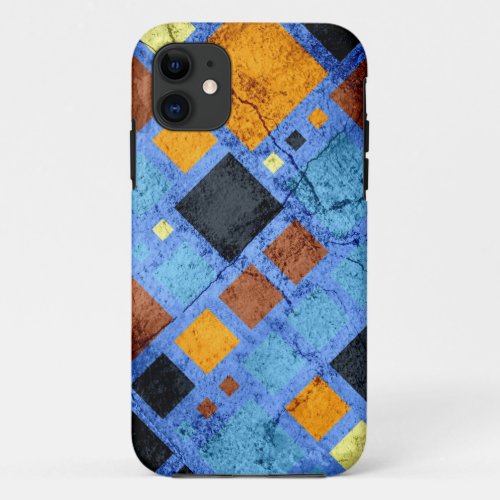 Grunge Retro Modern Squares Pattern iPhone 11 Case