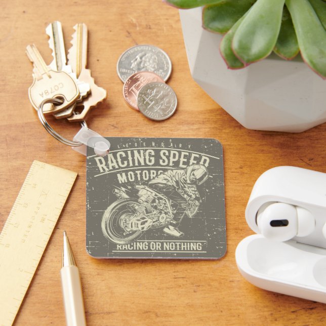 Grunge Retro Motorcycle Design Keychain (Desk)