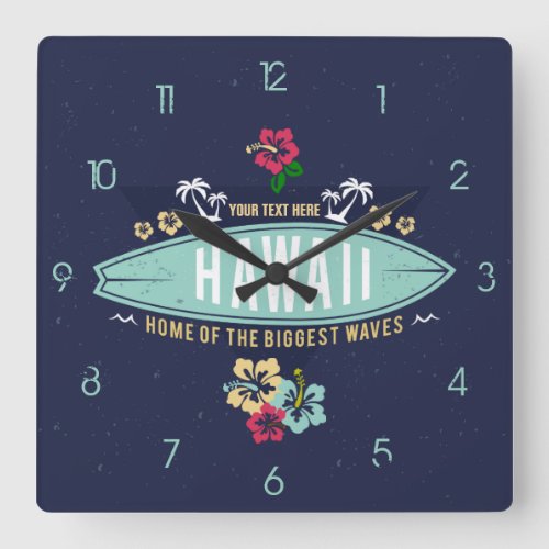 Grunge Retro Vintage Aloha Hawaii Surfer Square Wall Clock