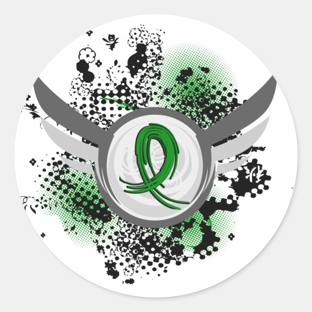 Grunge Ribbon and Wings Traumatic Brain Injury TBI Classic Round Sticker (Front)