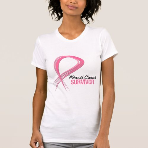 Grunge Ribbon Breast Cancer Survivor T_Shirt