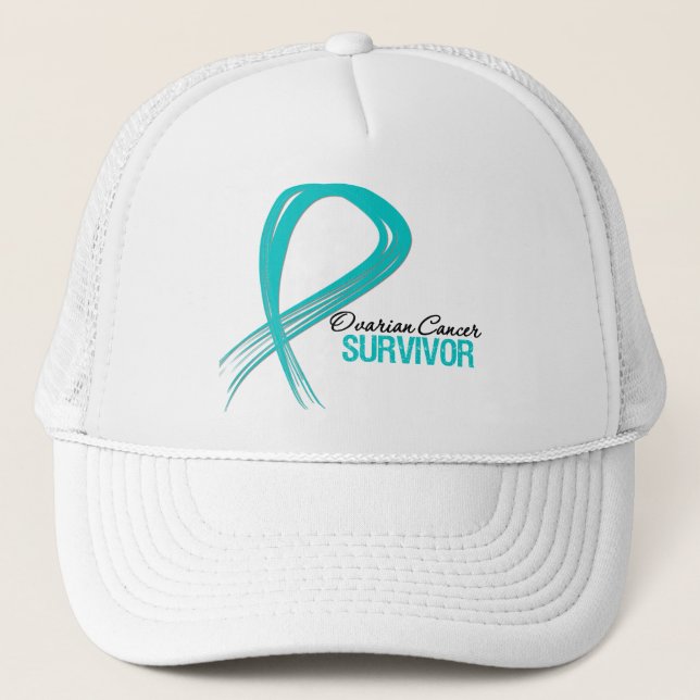 Grunge Ribbon Ovarian Cancer Survivor Trucker Hat (Front)