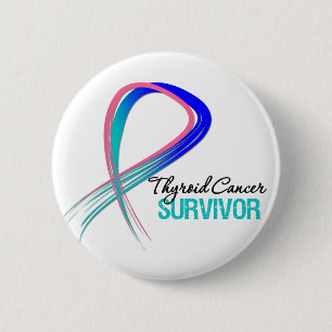 Grunge Ribbon Thyroid Cancer Survivor Button