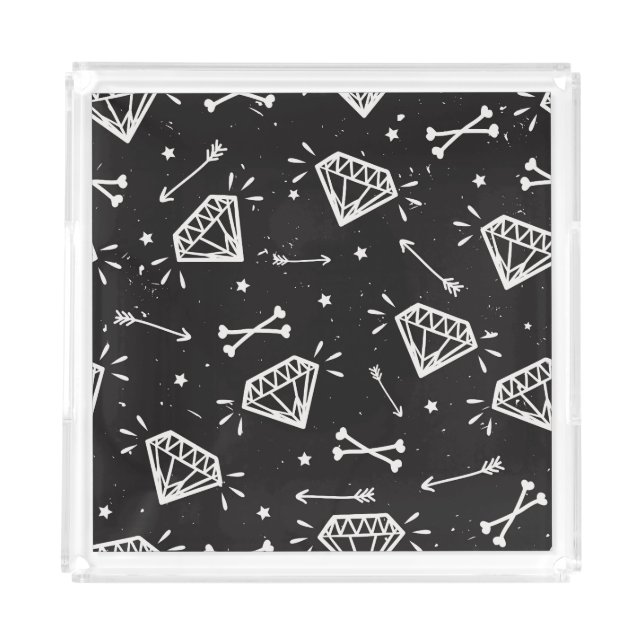 Grunge rock: diamonds, bones pattern. acrylic tray (Front)