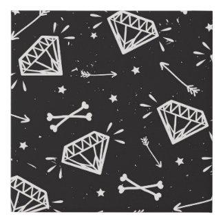 Grunge rock: diamonds, bones pattern. faux canvas print