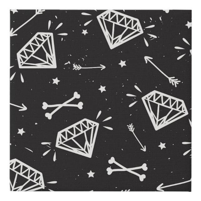 Grunge rock: diamonds, bones pattern. faux canvas print (Front)