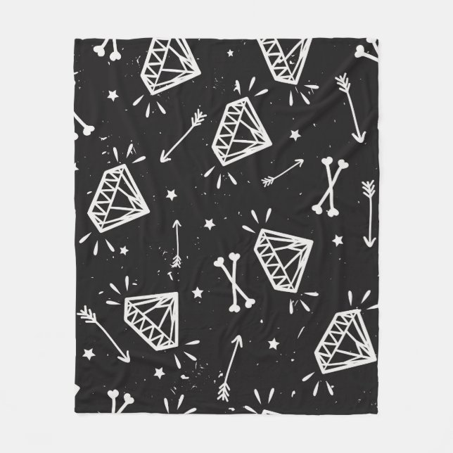 Grunge rock: diamonds, bones pattern. fleece blanket (Front)