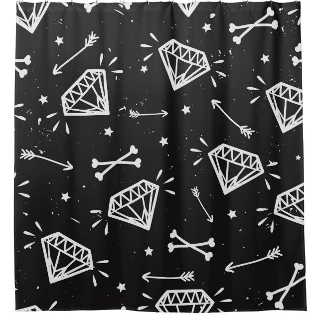 Grunge rock: diamonds, bones pattern. shower curtain (Front)