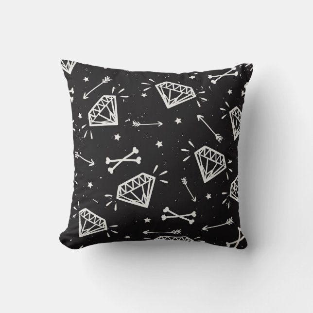 Grunge rock: diamonds, bones pattern. throw pillow (Front)