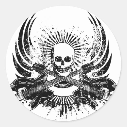 Grunge Rock Skull with Guitars Classic Round Sticker