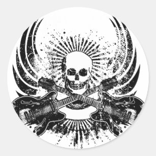 Grunge Rock Skull with Guitars Classic Round Sticker