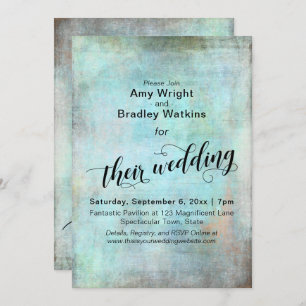 Grunge, Rustic Aqua Their Wedding Calligraphy Invitation