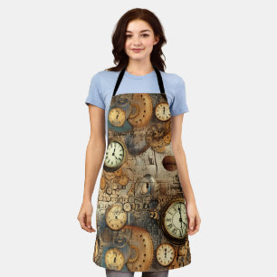 Grunge Rustic Steampunk Clock (10) Apron