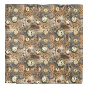 Grunge Rustic Steampunk Clock (10) Duvet Cover