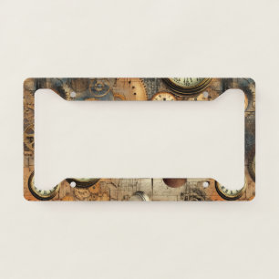 Grunge Rustic Steampunk Clock (10) License Plate Frame