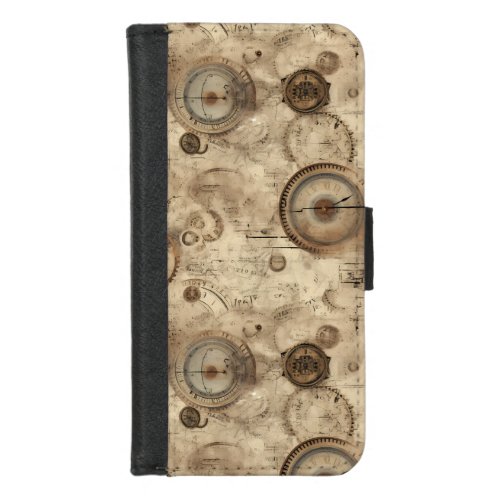 Grunge Rustic Steampunk Clock 11 iPhone 87 Wallet Case