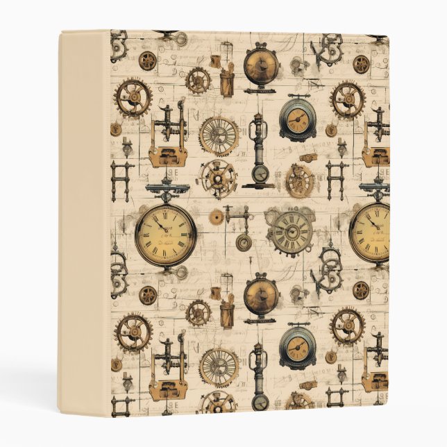 Grunge Rustic Steampunk Clock (13) Mini Binder (Front/Spine)