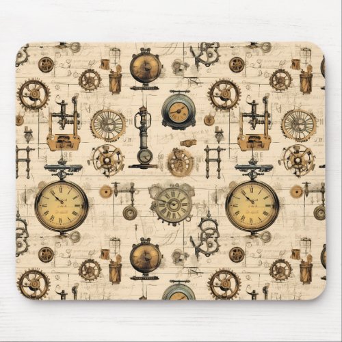 Grunge Rustic Steampunk Clock 13 Mouse Pad