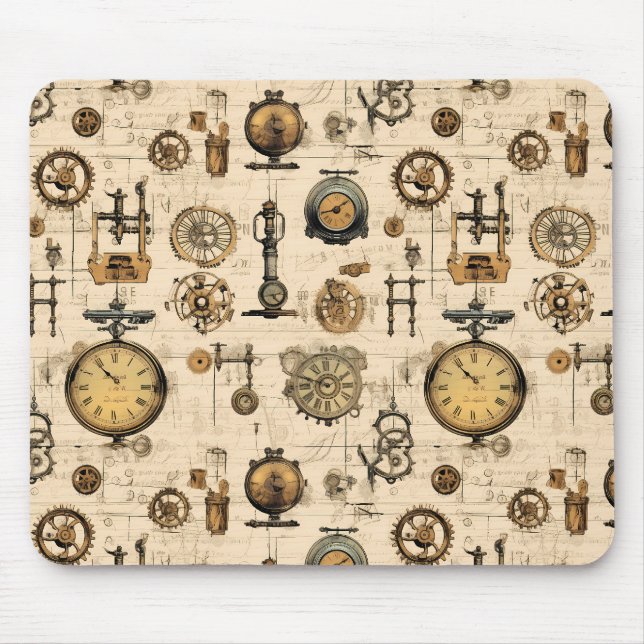 Grunge Rustic Steampunk Clock (13) Mouse Pad (Front)