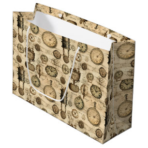 Grunge Rustic Steampunk Clock (14) Large Gift Bag