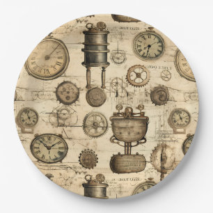 Grunge Rustic Steampunk Clock (14) Paper Plates