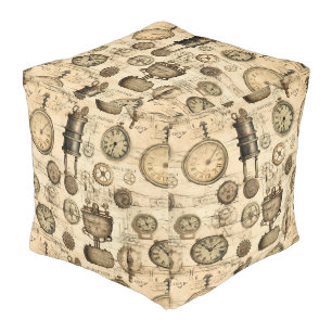 Grunge Rustic Steampunk Clock (14) Pouf