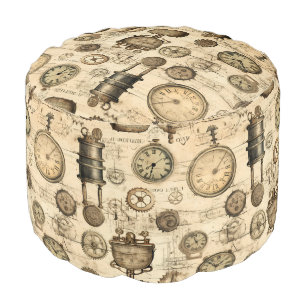Grunge Rustic Steampunk Clock (14) Pouf