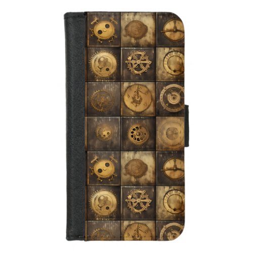 Grunge Rustic Steampunk Clock 15 iPhone 87 Wallet Case