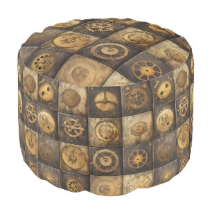 Grunge Rustic Steampunk Clock (15) Pouf
