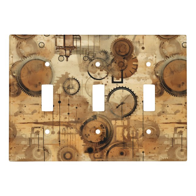Grunge Rustic Steampunk Clock (1) Light Switch Cover (Front)