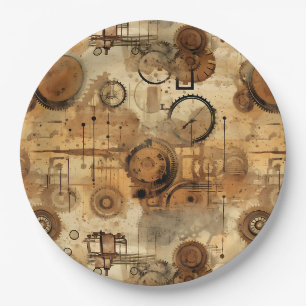 Grunge Rustic Steampunk Clock (1) Paper Plates