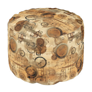 Grunge Rustic Steampunk Clock (1) Pouf