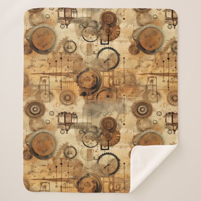 Grunge Rustic Steampunk Clock (1) Sherpa Blanket (Front)