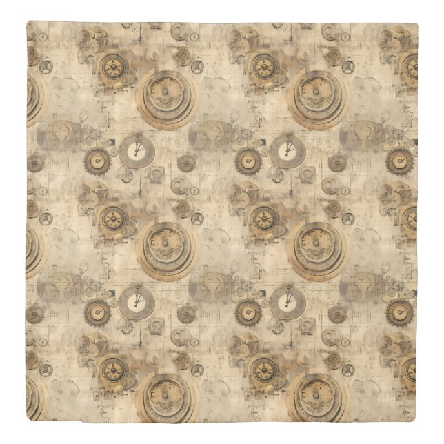 Grunge Rustic Steampunk Clock (2) Duvet Cover (Front)