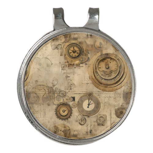 Grunge Rustic Steampunk Clock 2 Golf Hat Clip