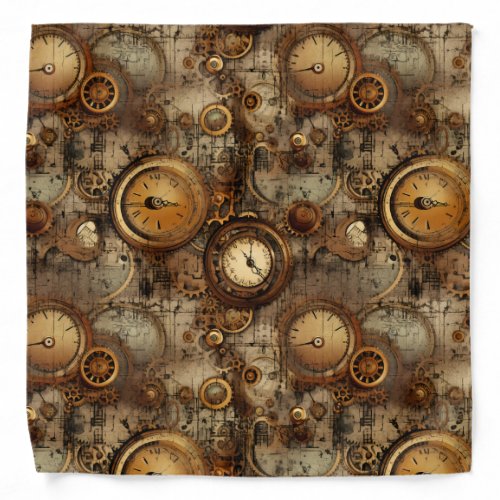 Grunge Rustic Steampunk Clock 3 Bandana