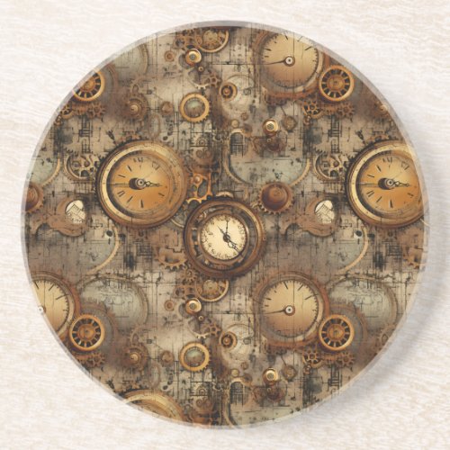 Grunge Rustic Steampunk Clock 3 Coaster