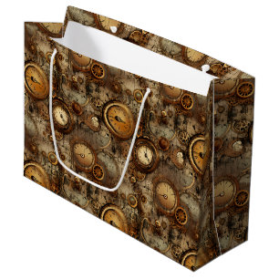 Grunge Rustic Steampunk Clock (3) Large Gift Bag
