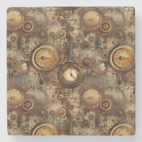 Grunge Rustic Steampunk Clock 3 Stone Coaster