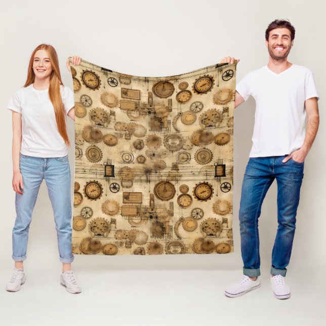 Grunge Rustic Steampunk Clock (4) Fleece Blanket (In Situ)